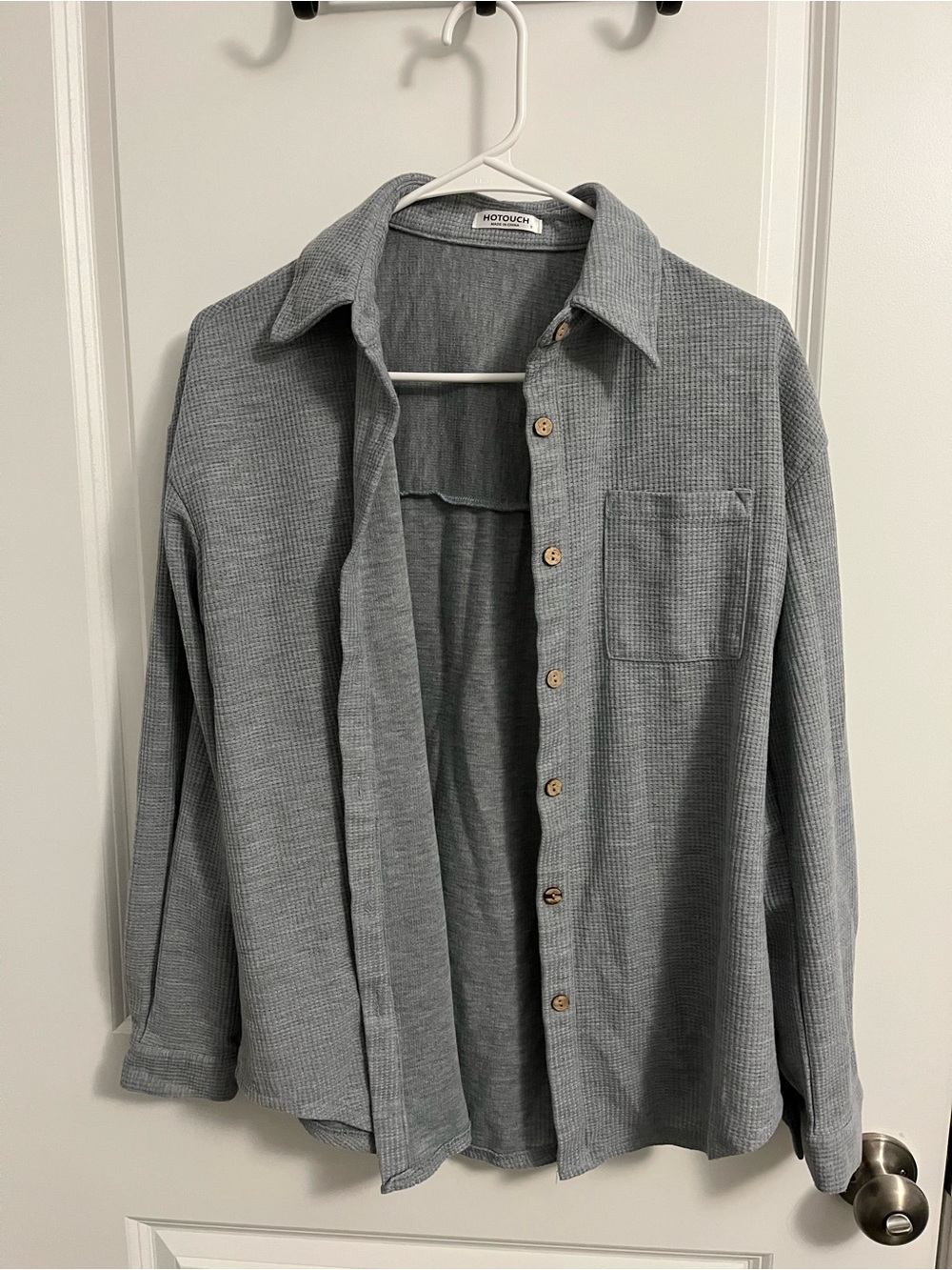 Amazon Gray Waffle Knit Button-Up Jacket